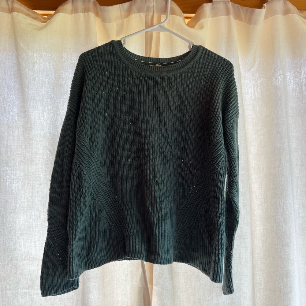 Lucky Brand Green Crew Neck Sweater Ribbed Knit